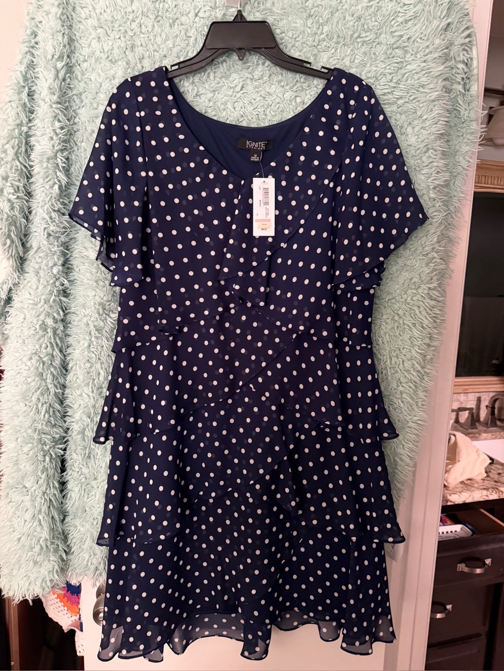 NWT Polka Dot Navy Tiered Chiffon Dress